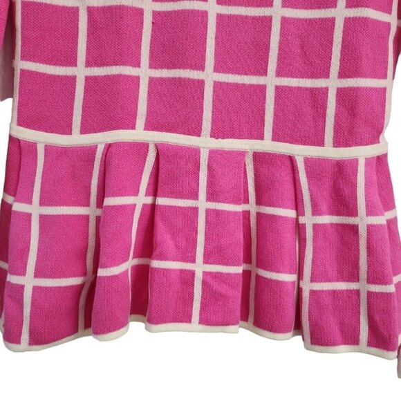 Banana Republic Sweater XS Pink Barbiecore Peplum Windowpane Long Sleeve NWT - Picture 3 of 11